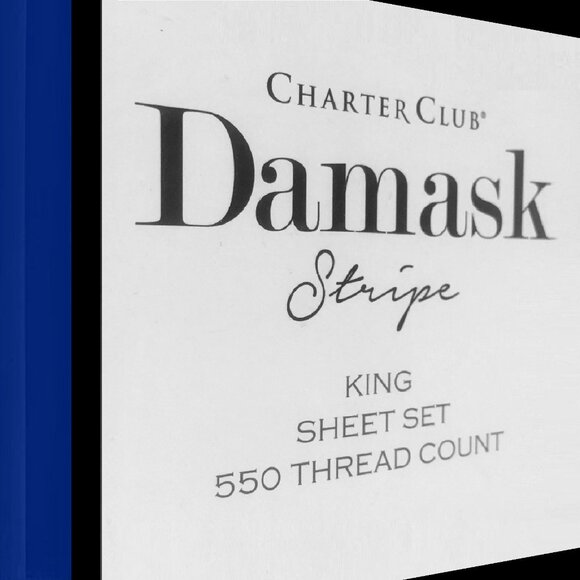 new COBALT BLUE STRIPE Charter Club Damask 550 TC 100% Cotton KING Sheet Set - Picture 2 of 12